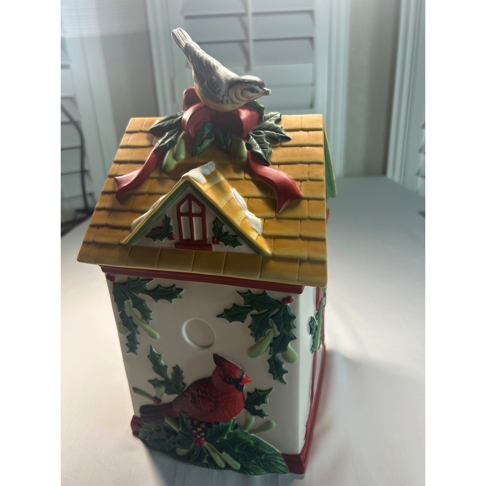 Lenox Winter Greetings Birdhouse Cookie Jar OS White Holiday Cardinal Chickadee